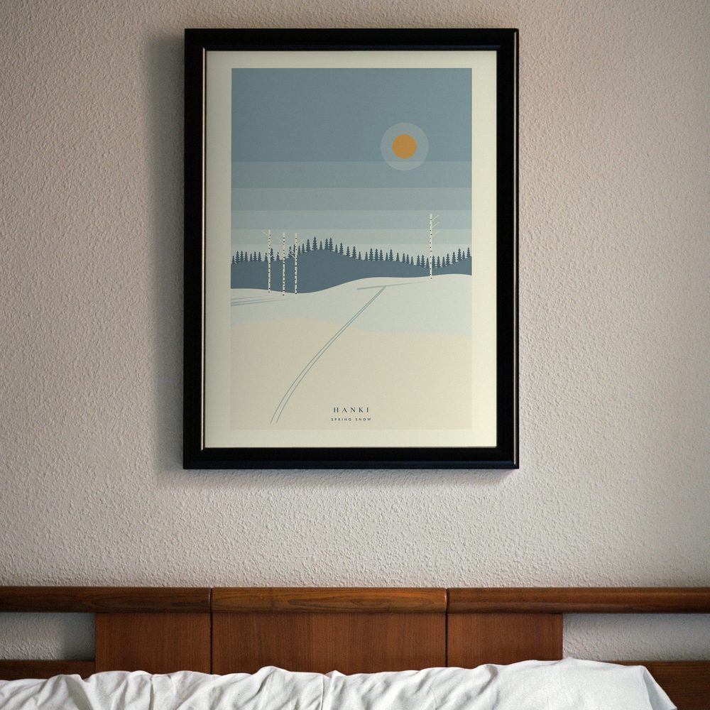 Hanki print framed in a room