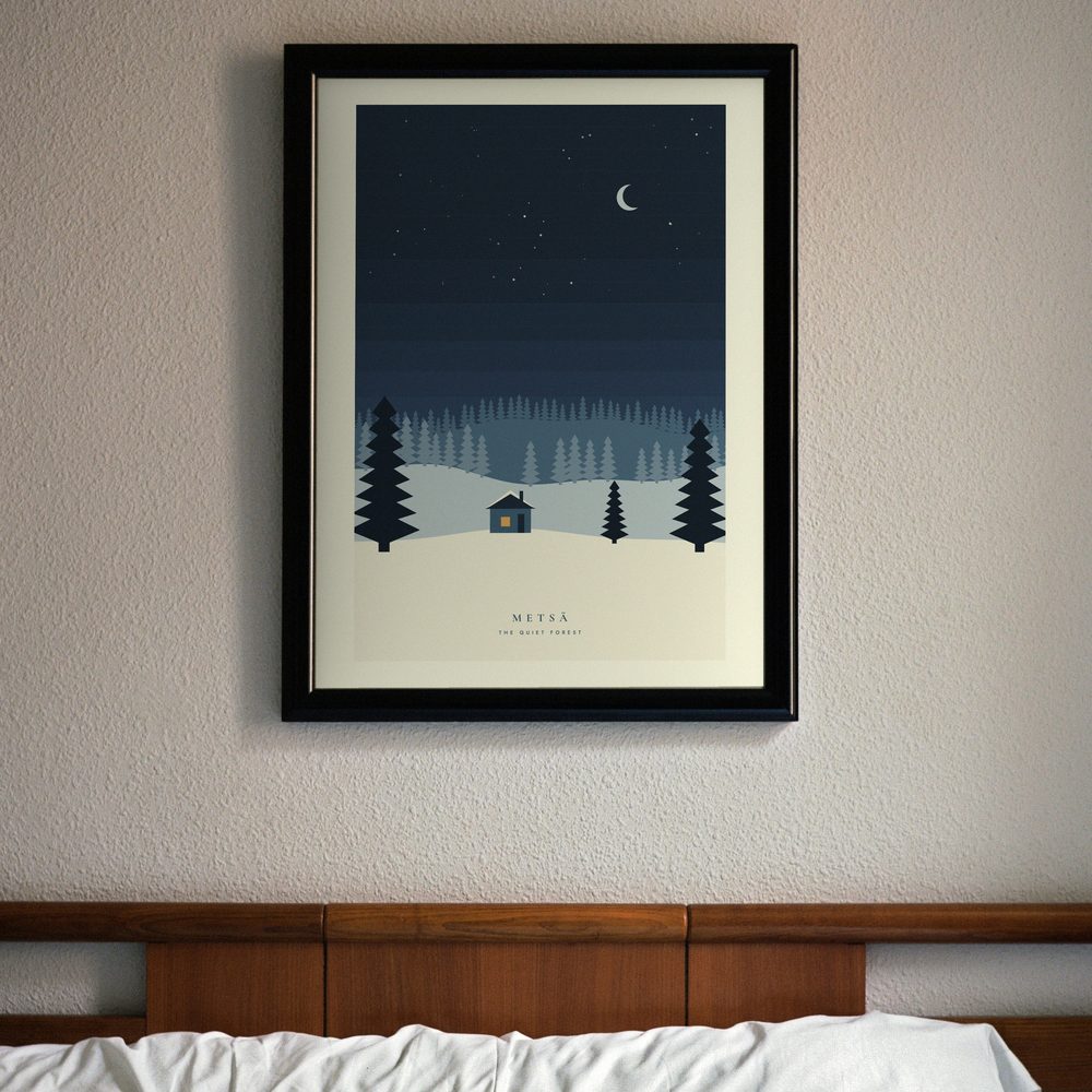 Metsä print framed in a room